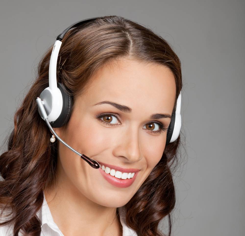 Support phone operator in headset, on gray